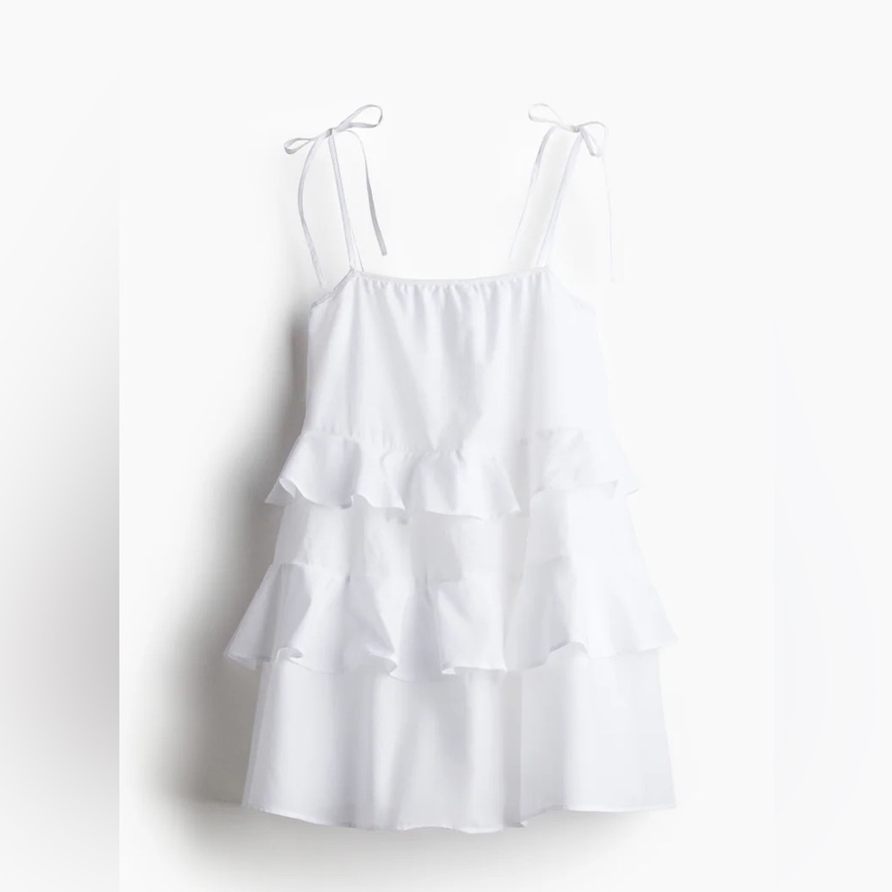 H&M White Tiered Ruffle Tie-Strap Cotton Dress size small - Picture 3 of 5